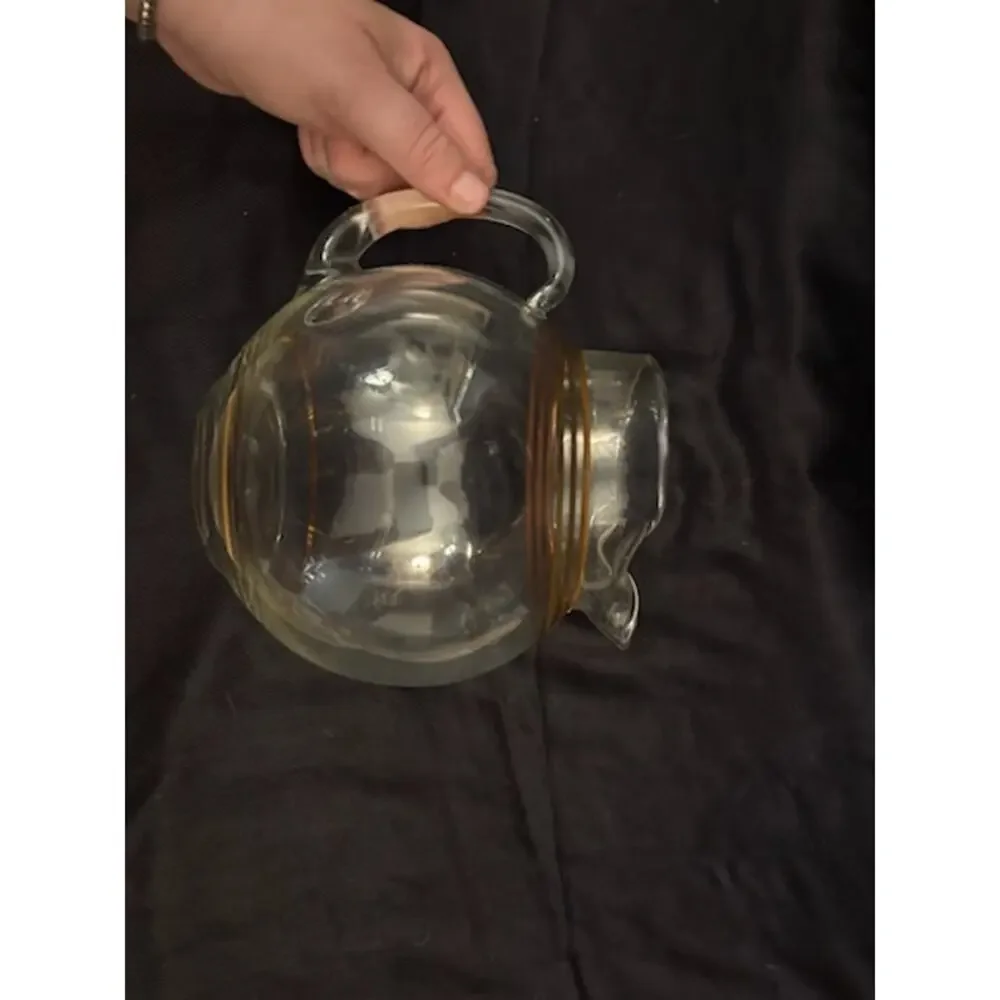 Art Deco Vintage Glass Pitcher with Gold Stripes Sovereign Pattern Round Barware